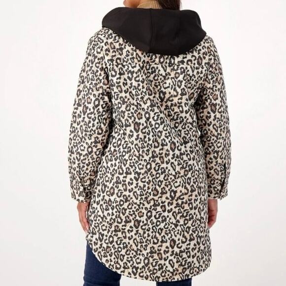 NUAGE Mixed Quilted Coat Jacket Leopard Print Scuba Hood Packable QVC Sz M - NWT - Picture 2 of 4
